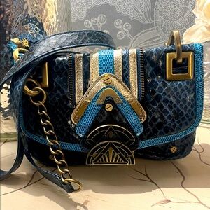 Blue and Gold Designer Women Bag River Island gorgeous detail